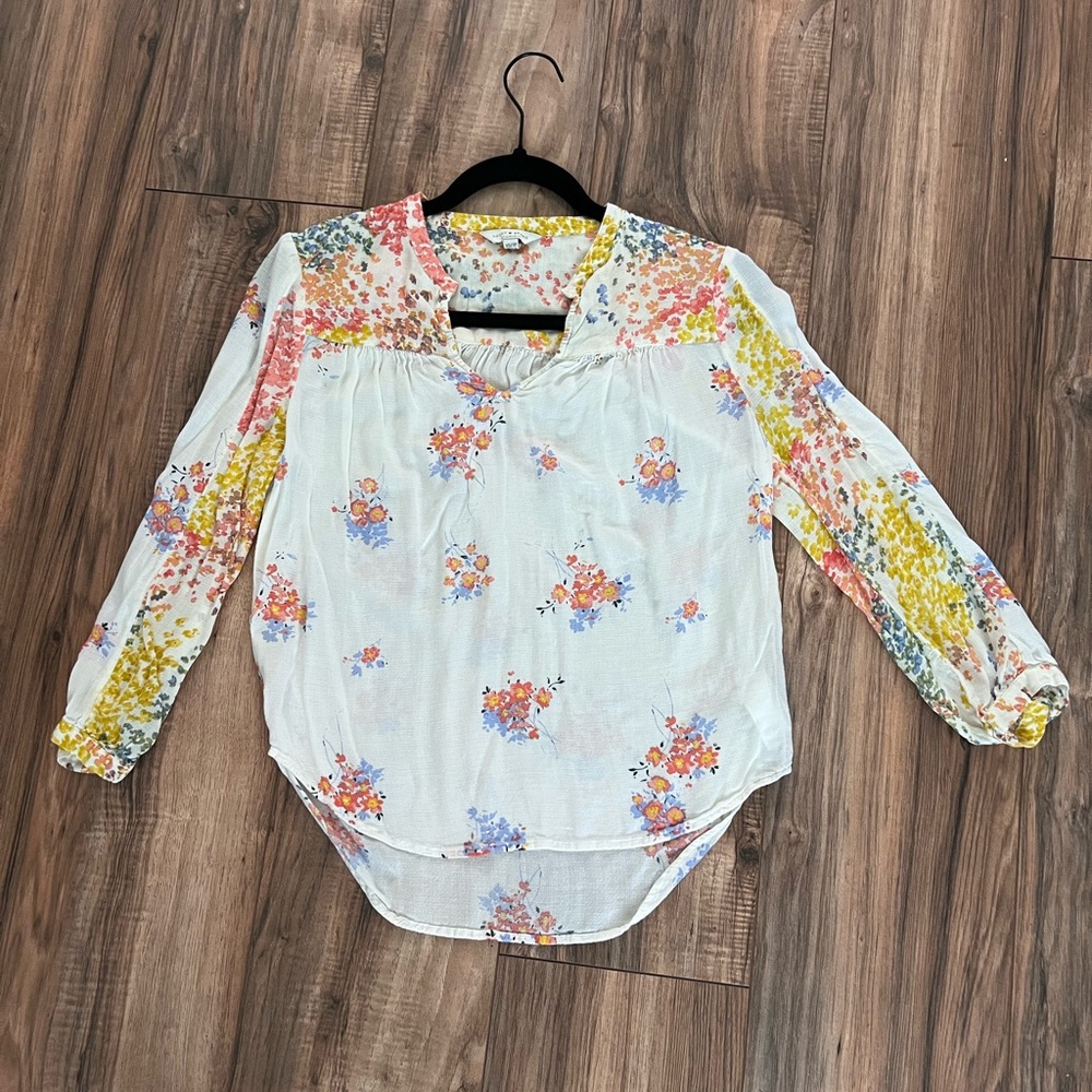 Lucky Brand 3/4 sleeve floral Blouse, XS